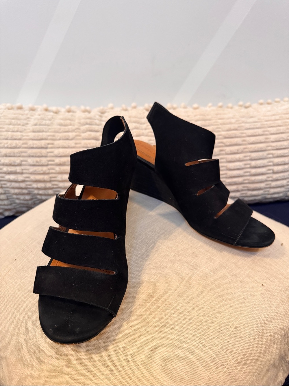 Corso Como Black Suede Strappy Wedge Sandals